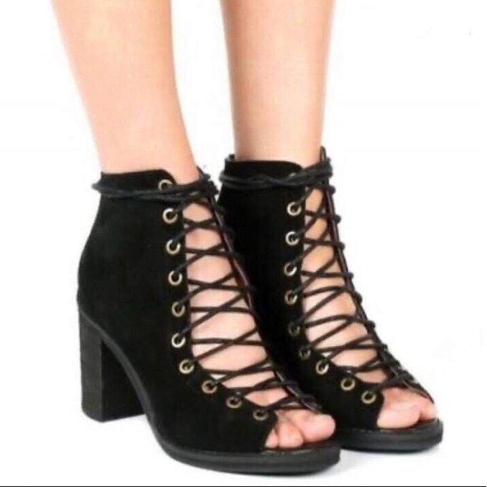 Jeffrey Campbell Sandals Bootie Heels Cors Suede Leather Lace-Up size 6.5